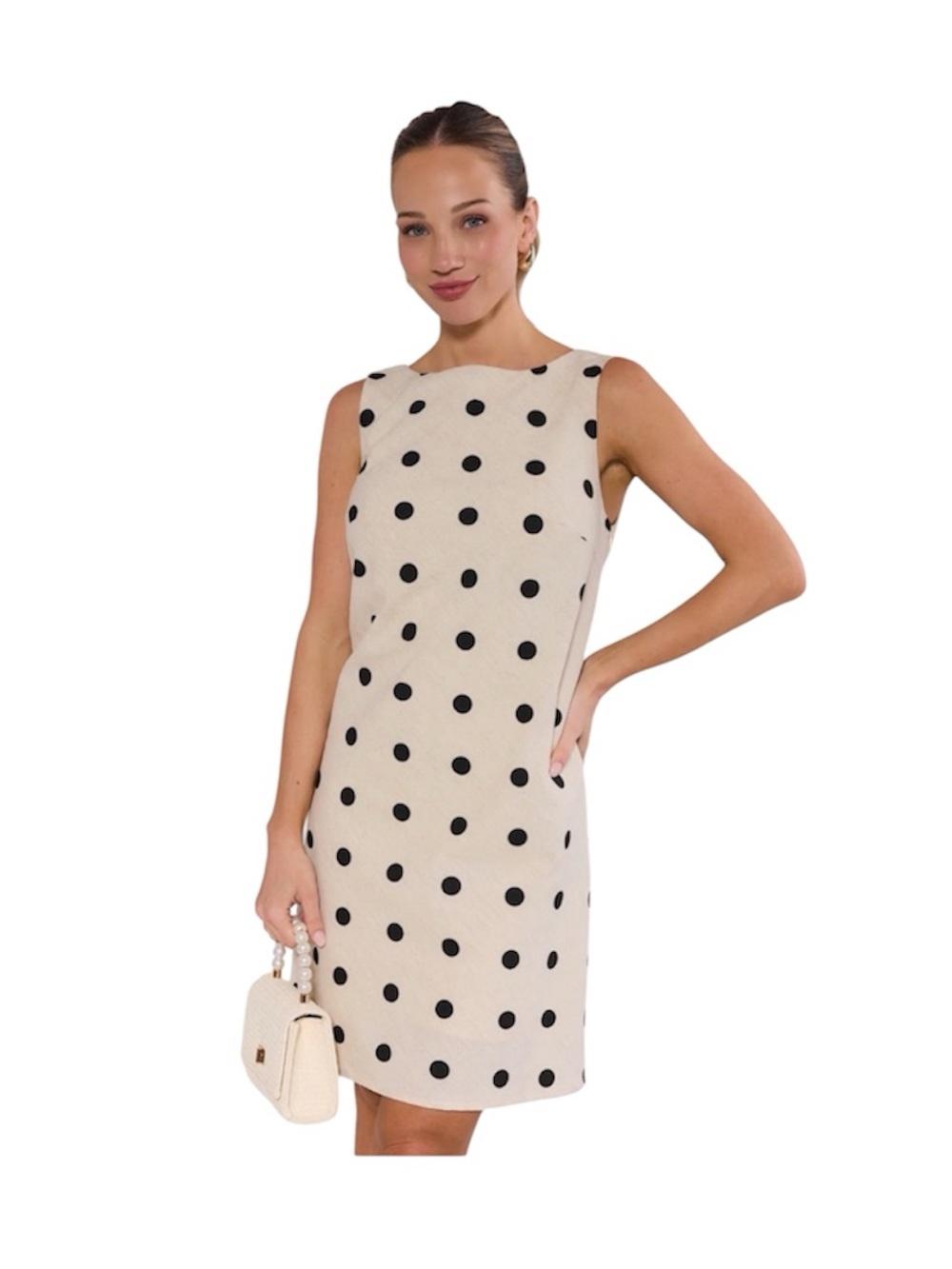 NWT Avara Lacey Dress Cream Black Polka Dot Shift Dress Linen Blend Size Small